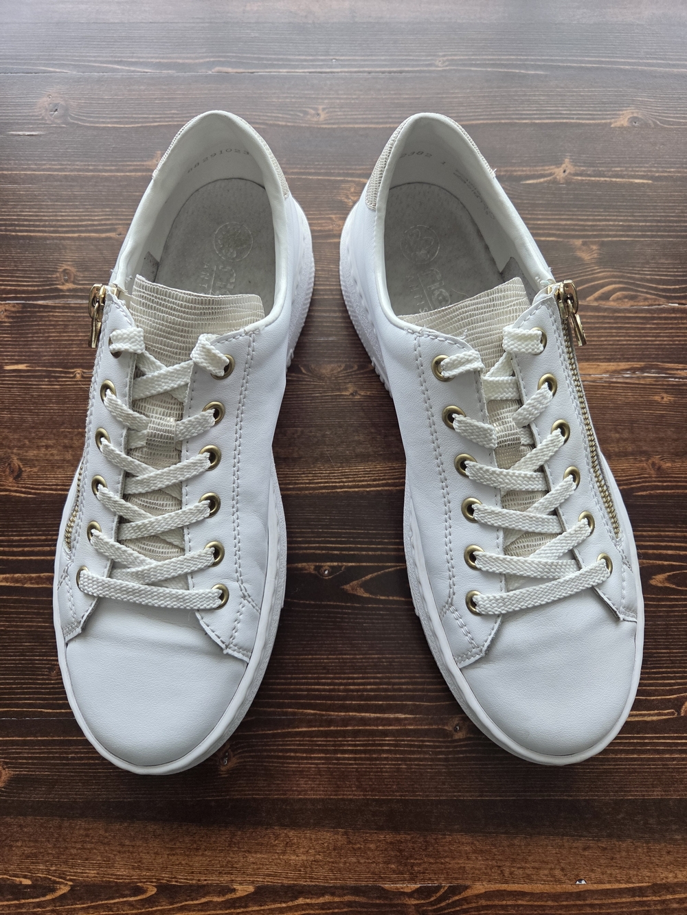 White Rieker Leather Zip Lace Comfort Sneakers |EU 40| Excellent Condition - Picture 2 of 14